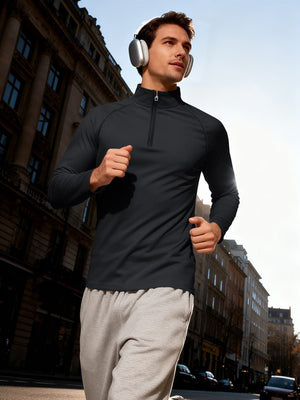 TACVASEN Black Men's Quarter Zip Pullover Long Sleeve