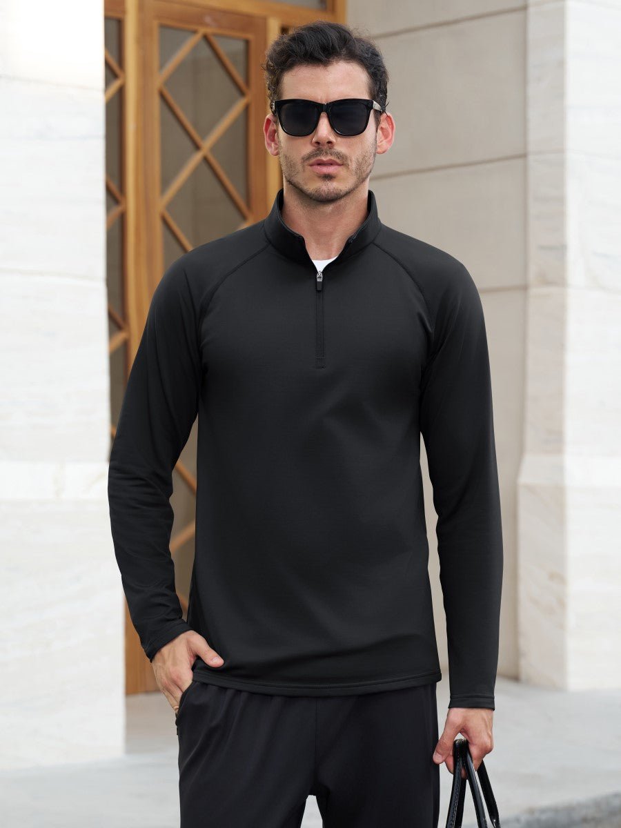TACVASEN Black Men's Quarter Zip Pullover Long Sleeve