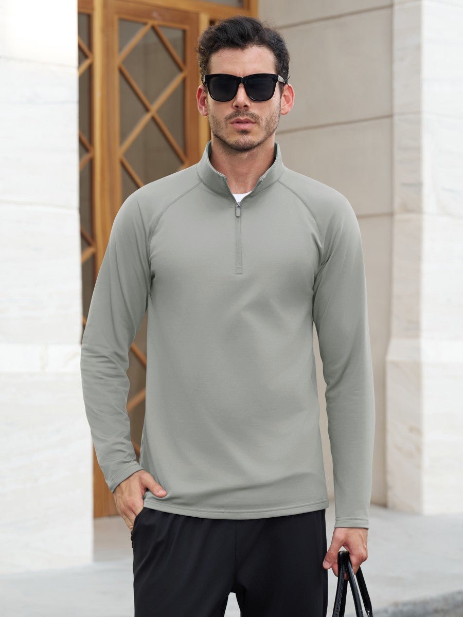 TACVASEN Light Grey Men's Quarter Zip Pullover Long Sleeve