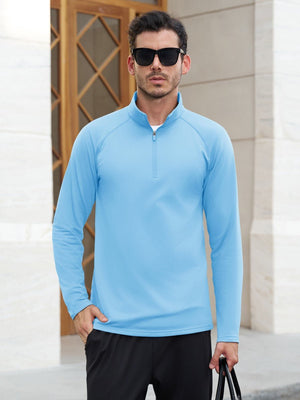 TACVASEN Light Blue Men's Quarter Zip Pullover Long Sleeve
