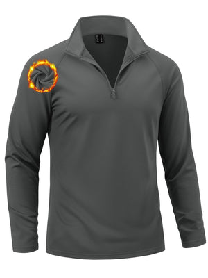 TACVASEN Dark Grey Men's Quarter Zip Pullover Long Sleeve