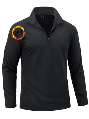 TACVASEN Black Men's Quarter Zip Pullover Long Sleeve
