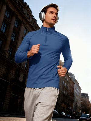 TACVASEN Blue Grey Men's Quarter Zip Pullover Long Sleeve