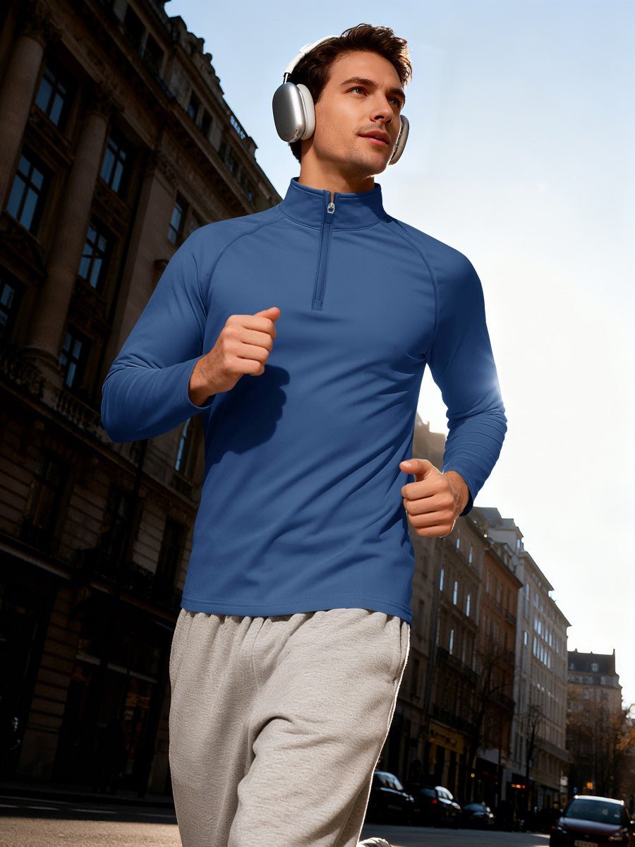 TACVASEN Blue Grey Men's Quarter Zip Pullover Long Sleeve