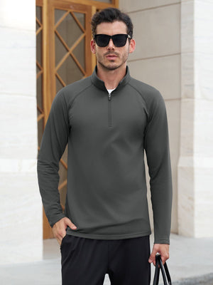 TACVASEN Dark Grey Men's Quarter Zip Pullover Long Sleeve