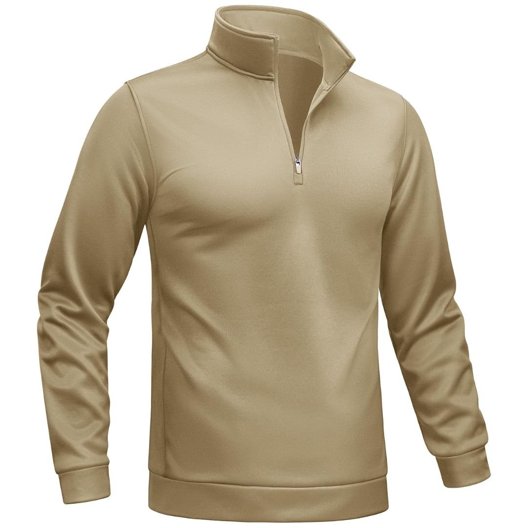 TACVASEN Khaki Men's Quarter Zip Pullover Sweatshirts Lightweight Fleece Lined