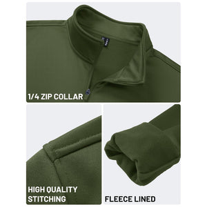 TACVASEN Army Green Men's Quarter Zip Pullover Sweatshirts Lightweight Fleece Lined