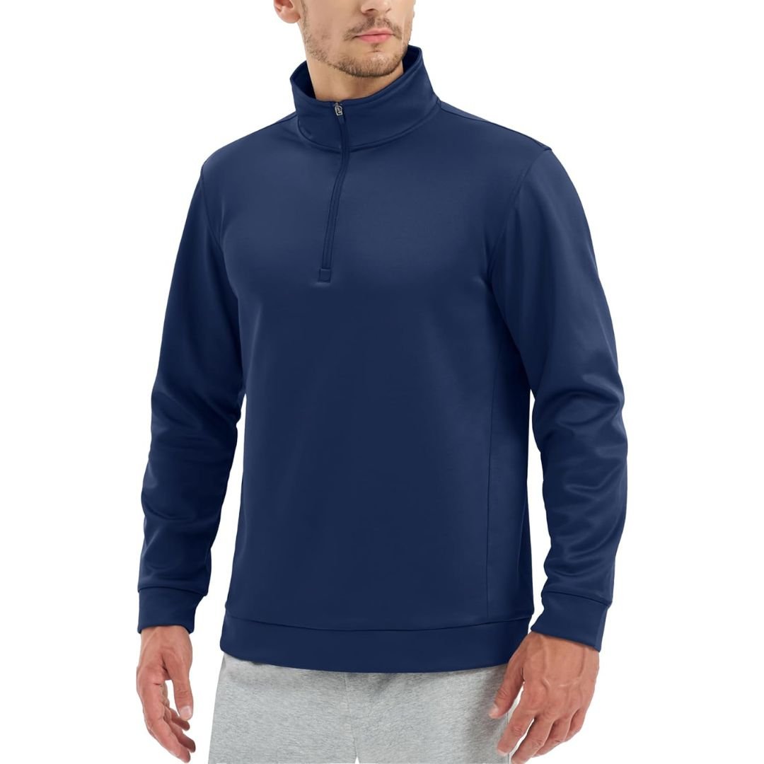 TACVASEN Navy Men's Quarter Zip Pullover Sweatshirts Lightweight Fleece Lined