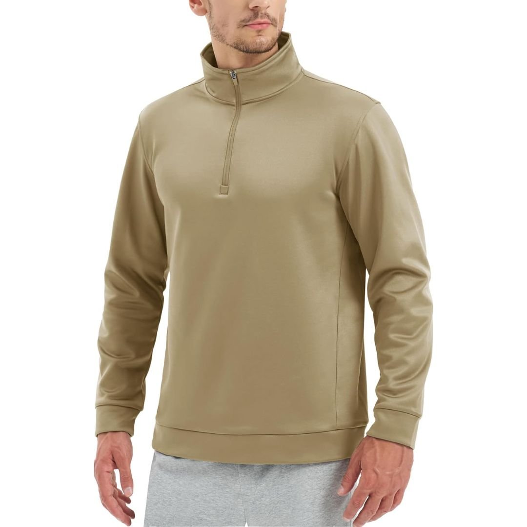 TACVASEN Khaki Men's Quarter Zip Pullover Sweatshirts Lightweight Fleece Lined