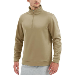 TACVASEN Khaki Men's Quarter Zip Pullover Sweatshirts Lightweight Fleece Lined