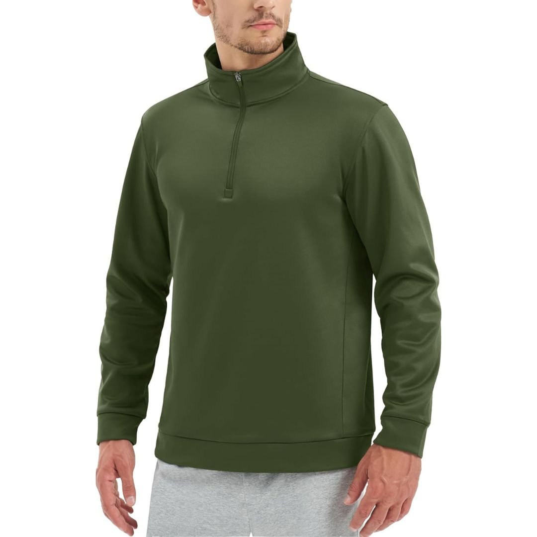TACVASEN Army Green Men's Quarter Zip Pullover Sweatshirts Lightweight Fleece Lined
