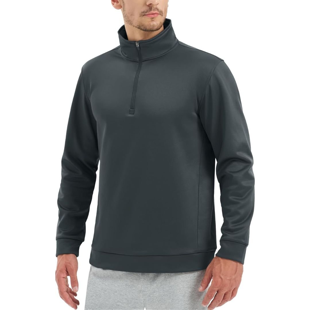 TACVASEN Dark Grey Men's Quarter Zip Pullover Sweatshirts Lightweight Fleece Lined