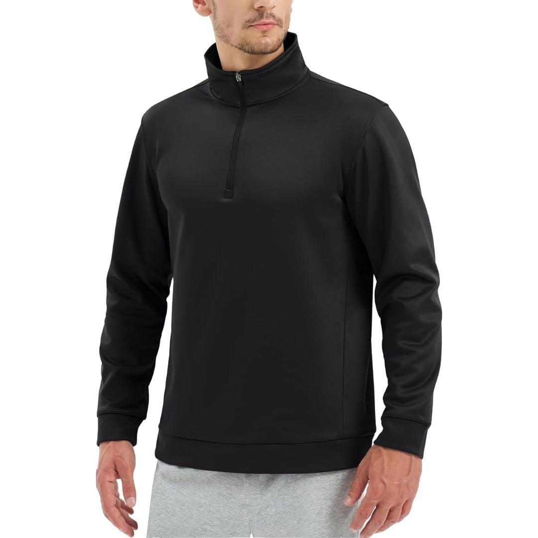 TACVASEN Black Men's Quarter Zip Pullover Sweatshirts Lightweight Fleece Lined
