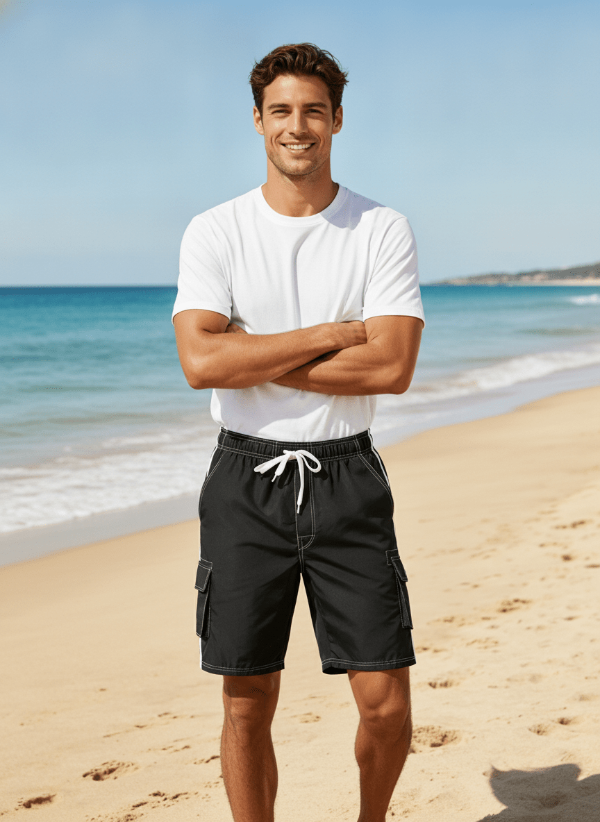 TACVASEN Black Men's Quick Dry Bathing Trunks Beach Shorts