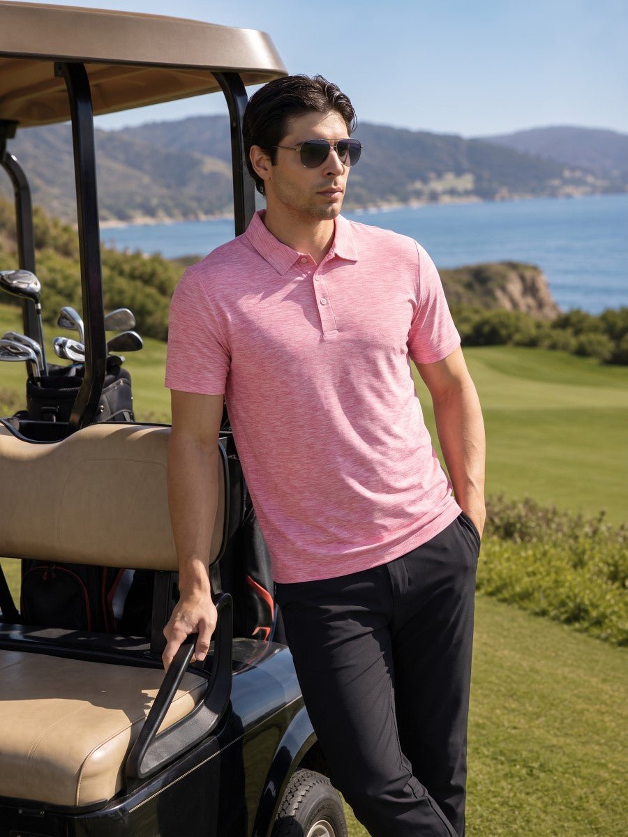 TACVASEN Pink Men's Quick Dry Golf Shirt Moisture Wicking Collared Polo