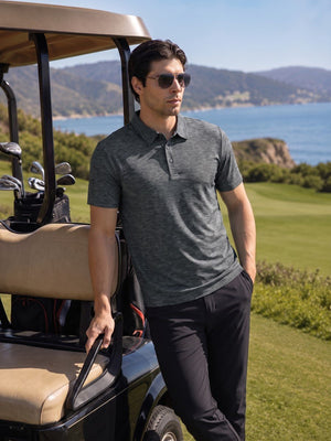TACVASEN Dark Grey Men's Quick Dry Golf Shirt Moisture Wicking Collared Polo
