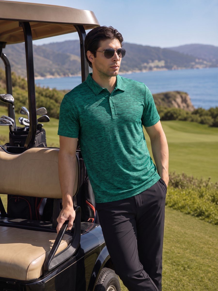 TACVASEN Bermuda Green Men's Quick Dry Golf Shirt Moisture Wicking Collared Polo