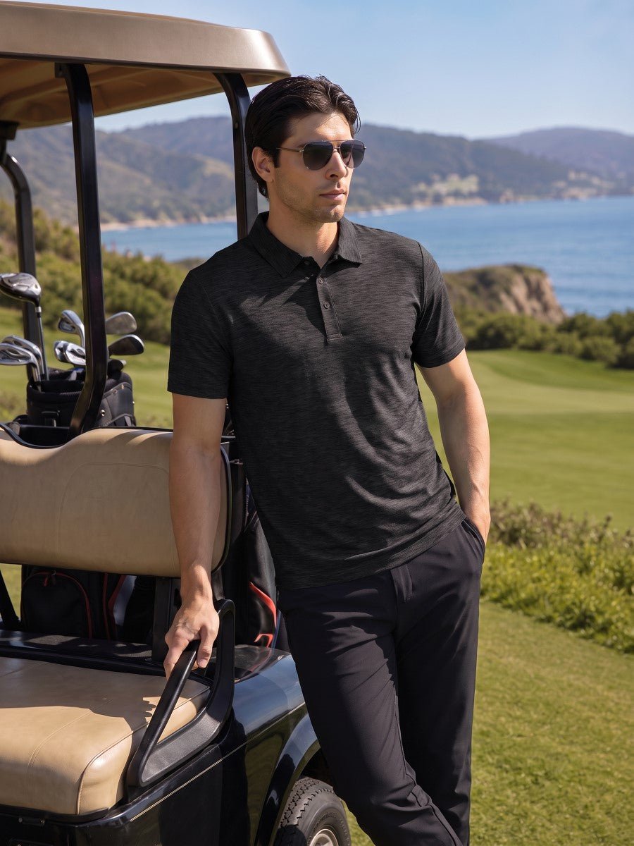 TACVASEN Black Men's Quick Dry Golf Shirt Moisture Wicking Collared Polo