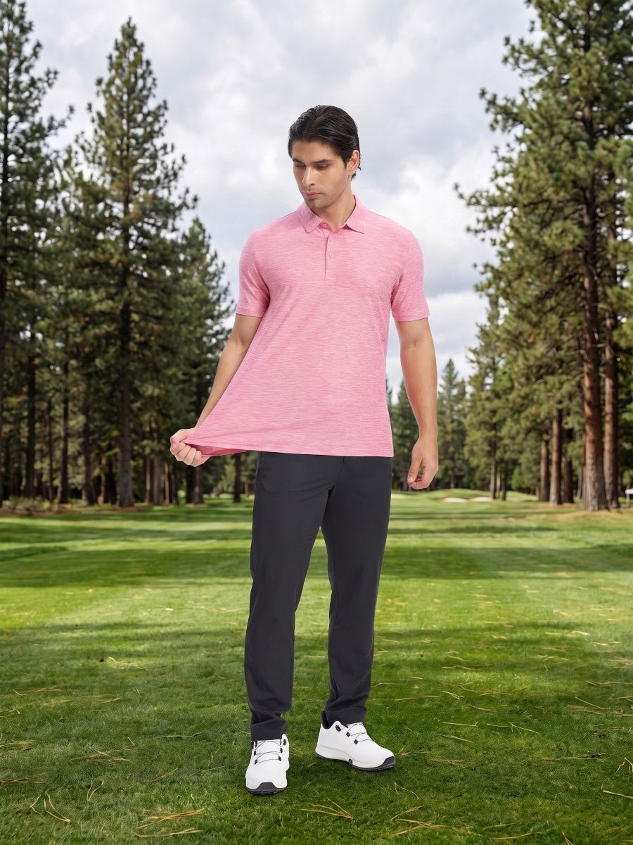 TACVASEN Pink Men's Quick Dry Golf Shirt Moisture Wicking Collared Polo