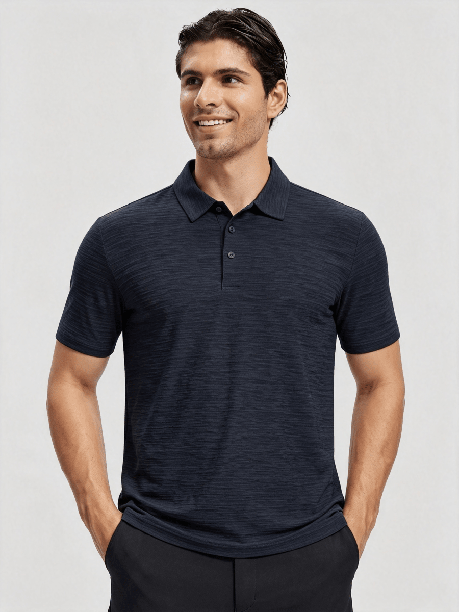 TACVASEN Black Men's Quick Dry Golf Shirt Moisture Wicking Collared Polo