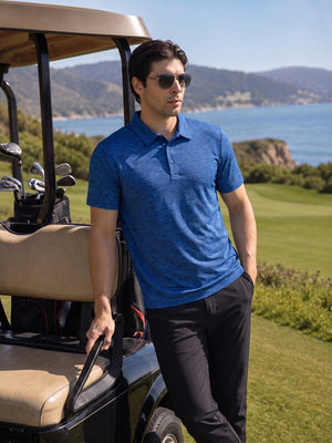 TACVASEN Sea Blue Men's Quick Dry Golf Shirt Moisture Wicking Collared Polo