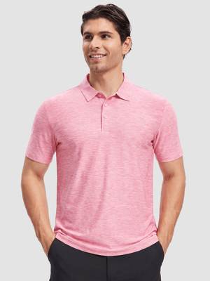 TACVASEN Pink Men's Quick Dry Golf Shirt Moisture Wicking Collared Polo
