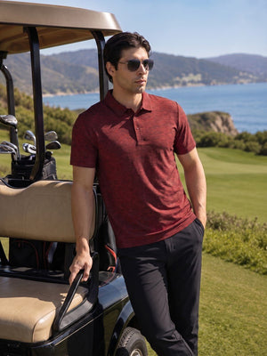 TACVASEN Orange Red Men's Quick Dry Golf Shirt Moisture Wicking Collared Polo