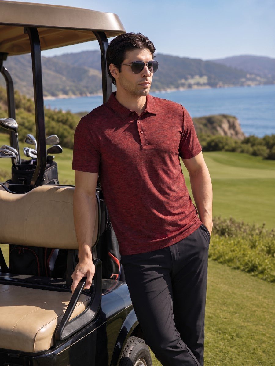TACVASEN Orange Red Men's Quick Dry Golf Shirt Moisture Wicking Collared Polo