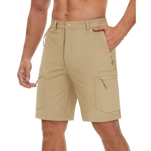 TACVASEN Khaki Utility Cargo Shorts 5 Zip Pockets