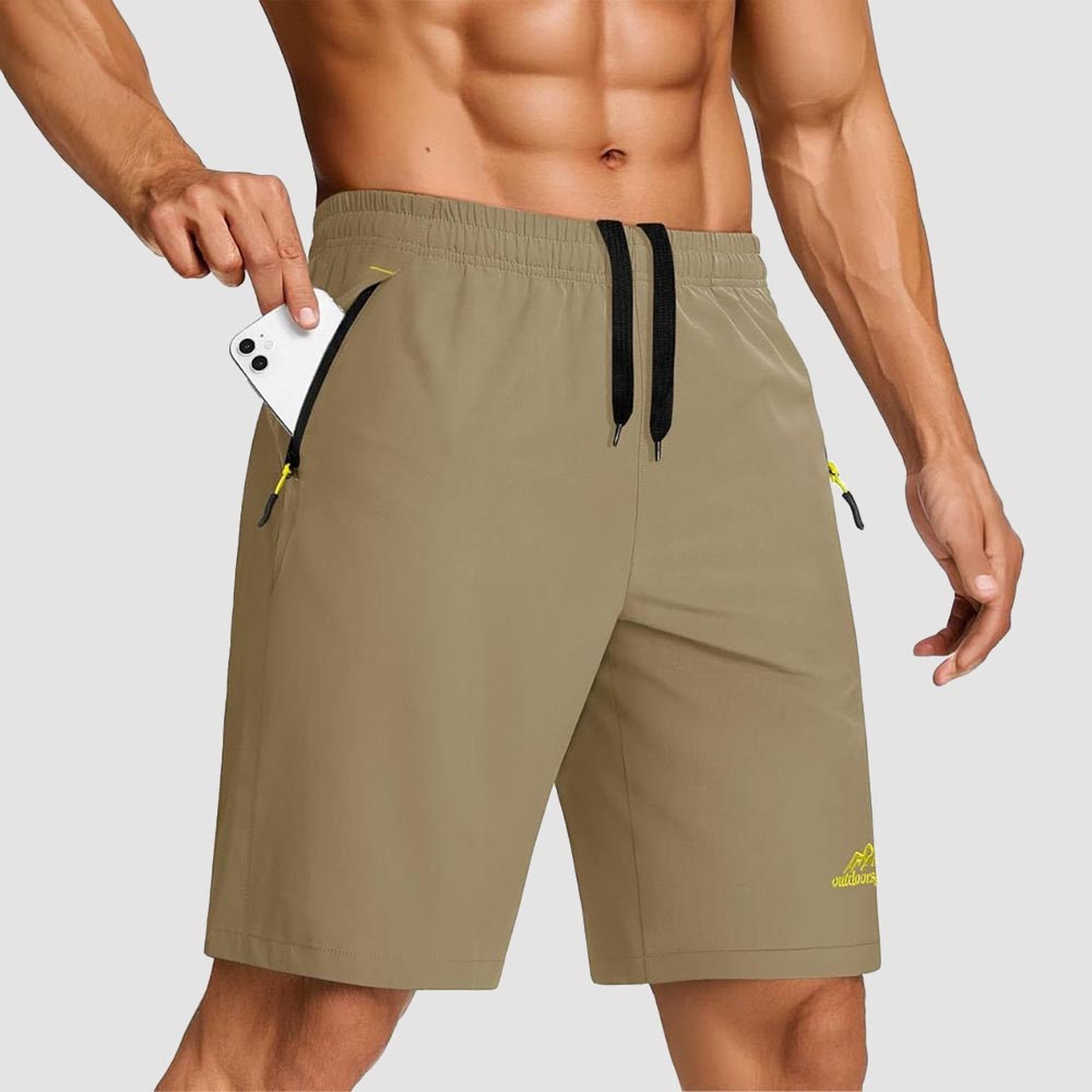 TACVASEN Khaki Men's Quick Dry Lightweight Water Resistant Running Shorts