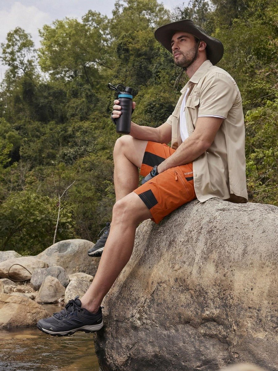 TACVASEN Orange Mens Quick-dry Outdoor Cargo Shorts
