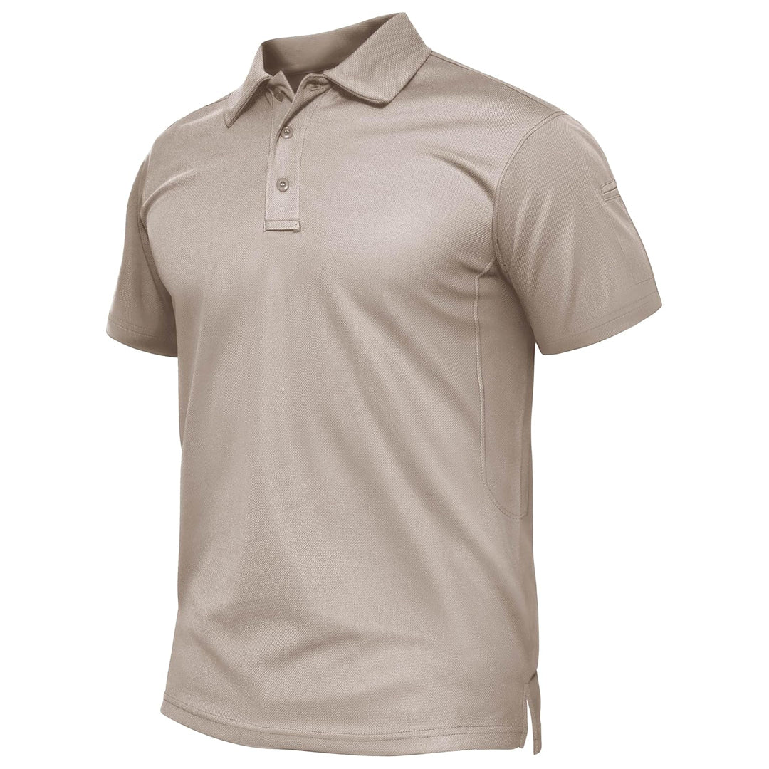 TACVASEN Khaki Quick Dry Tactical Polo Top Short Sleeve Shirt