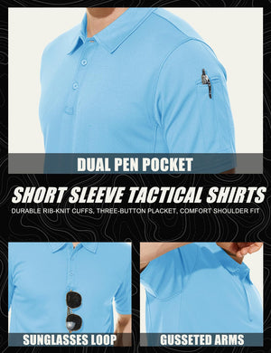 TACVASEN Black Quick Dry Tactical Polo Top Short Sleeve Shirt