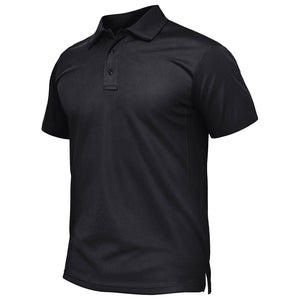 TACVASEN Black Quick Dry Tactical Polo Top Short Sleeve Shirt