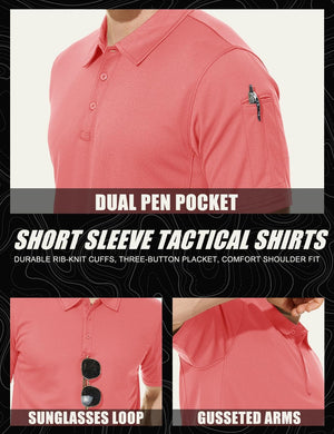 TACVASEN Black Quick Dry Tactical Polo Top Short Sleeve Shirt