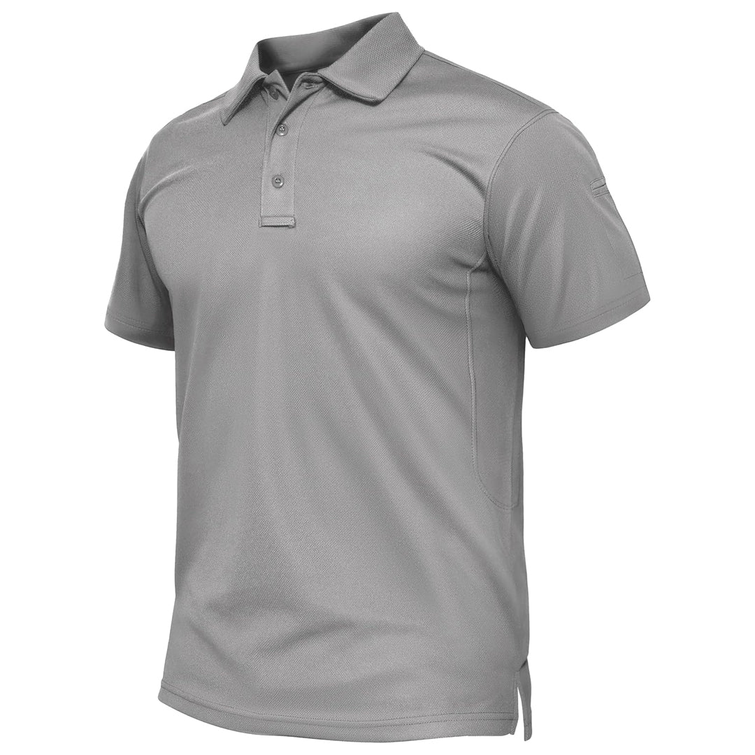 TACVASEN Light Grey Quick Dry Tactical Polo Top Short Sleeve Shirt