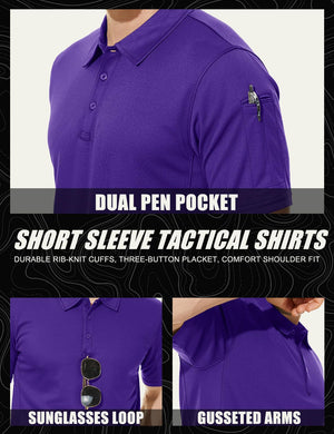 TACVASEN Black Quick Dry Tactical Polo Top Short Sleeve Shirt