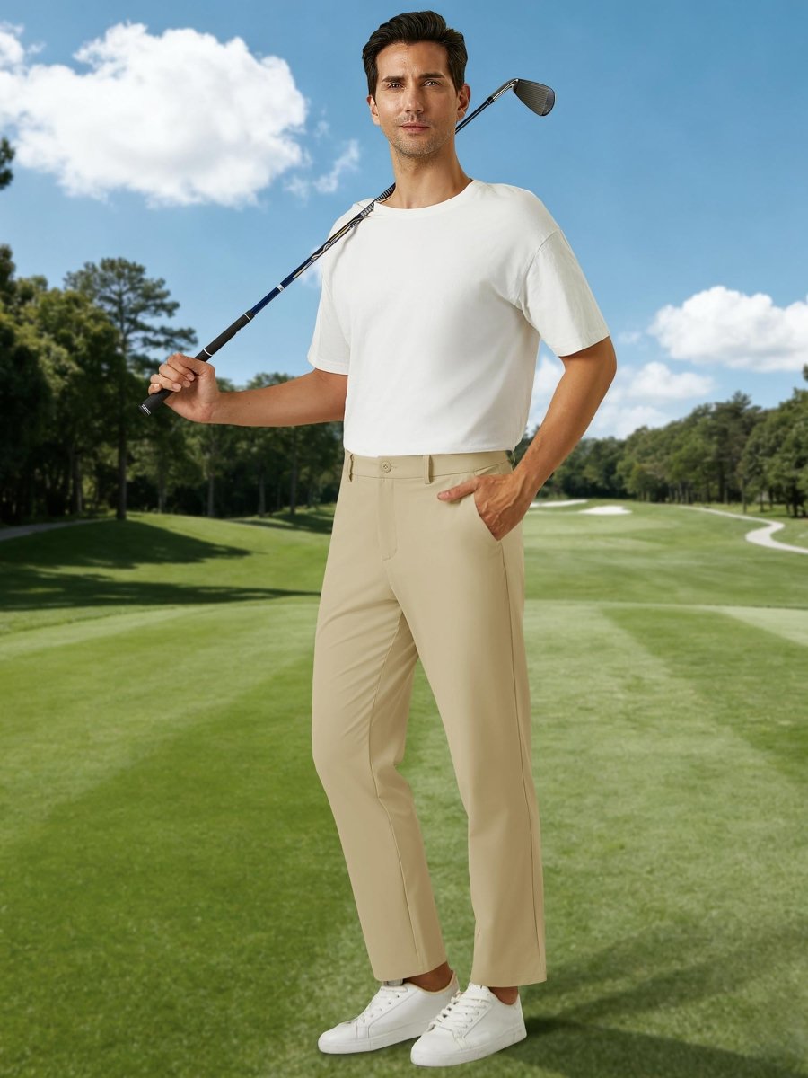 TACVASEN Khaki Men's Quick Dry Straight Fit Golf Casual Pants