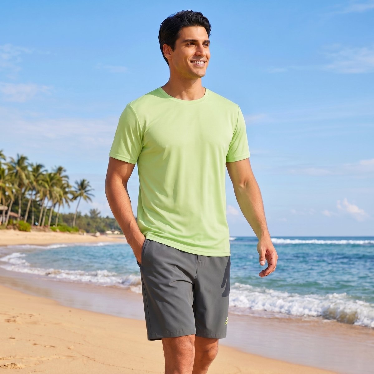 TACVASEN Light Green Men's Quick - Dry Sun Protection Rash Guard T-Shirts