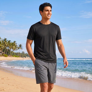 TACVASEN Black Men's Quick - Dry Sun Protection Rash Guard T-Shirts
