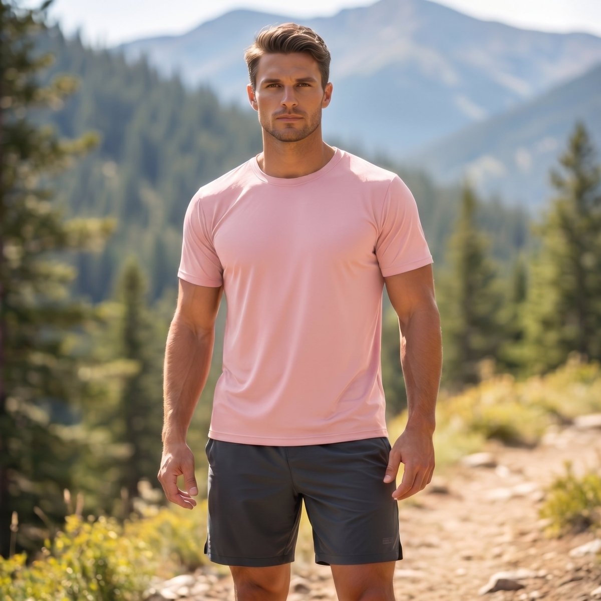 TACVASEN Grey Pink Men's Quick - Dry Sun Protection Rash Guard T-Shirts