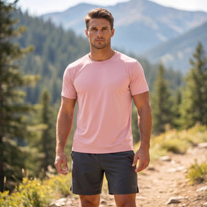 TACVASEN Grey Pink Men's Quick - Dry Sun Protection Rash Guard T-Shirts