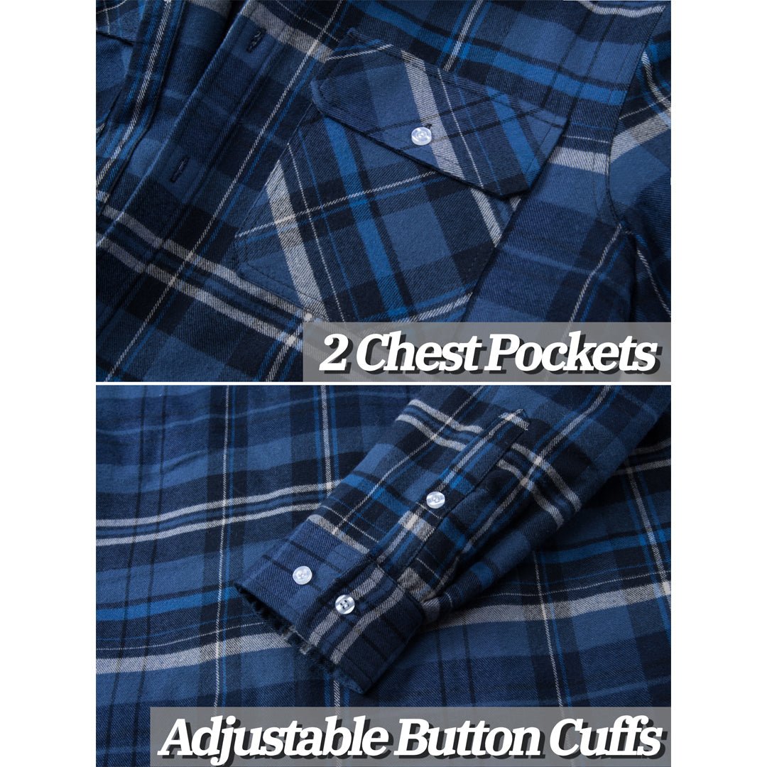 TACVASEN Blue Men's Quilted Plaid Flannel Detachable Hooded Jacket