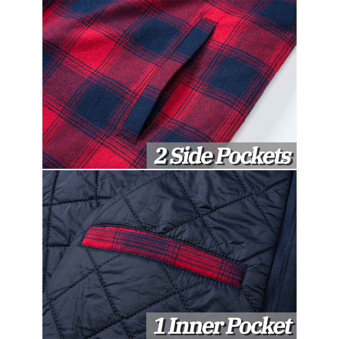 TACVASEN Blue Men's Quilted Plaid Flannel Detachable Hooded Jacket
