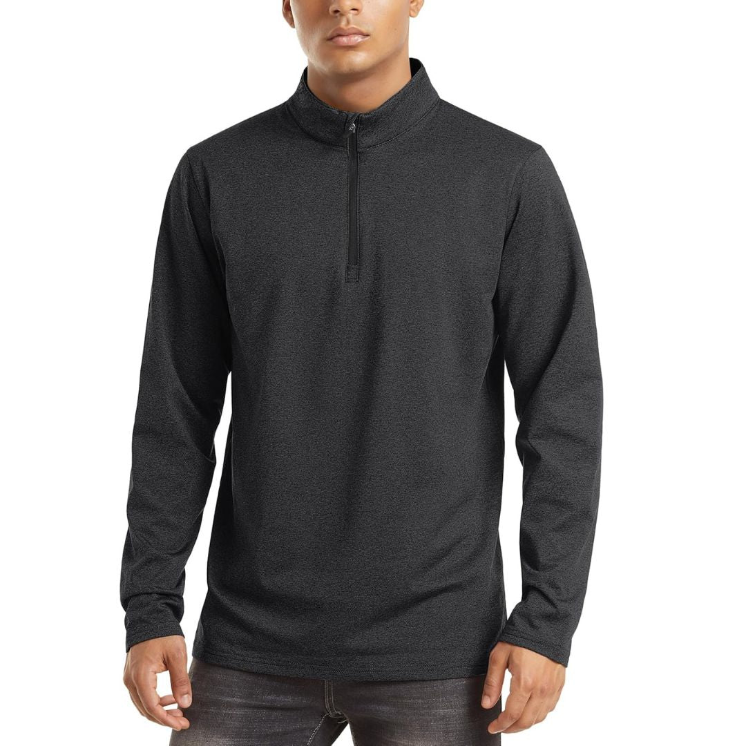 TACVASEN Black Men's Quarter Zip Thermal Fleece Lined Pullover Sweatshirt