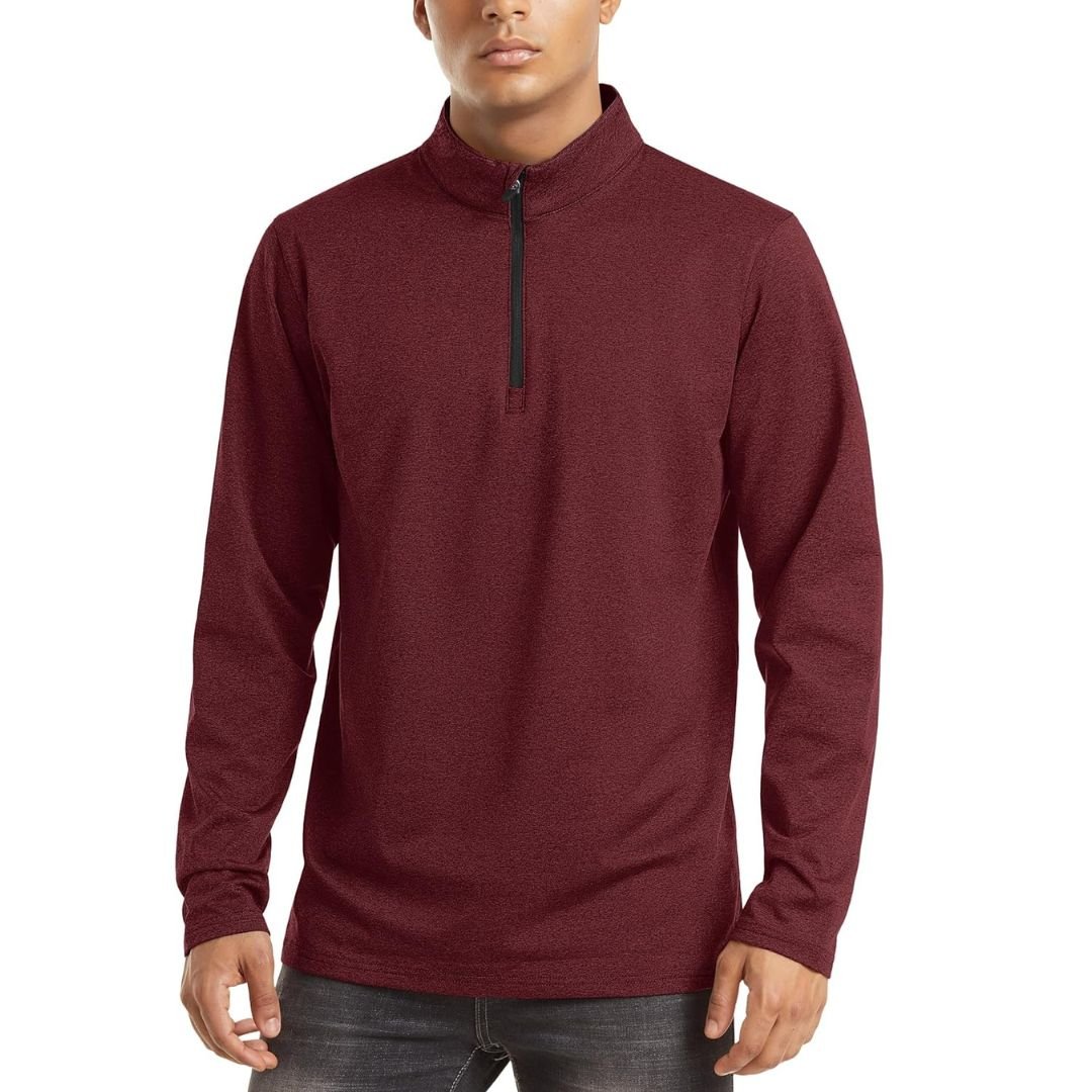 TACVASEN Wine Red Men's Quarter Zip Thermal Fleece Lined Pullover Sweatshirt