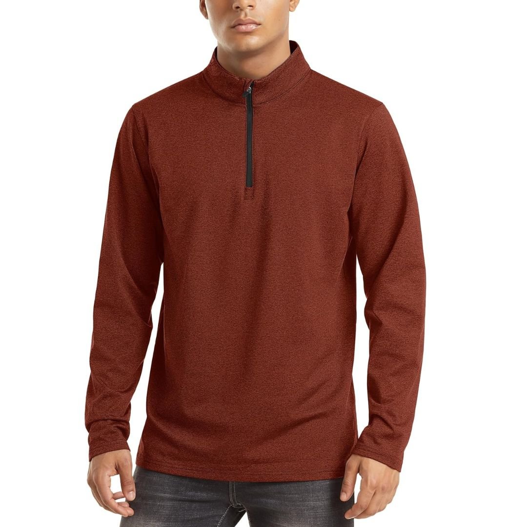 TACVASEN Dark Orange Men's Quarter Zip Thermal Fleece Lined Pullover Sweatshirt