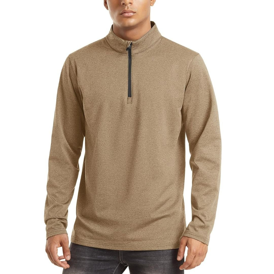 TACVASEN Khaki Men's Quarter Zip Thermal Fleece Lined Pullover Sweatshirt