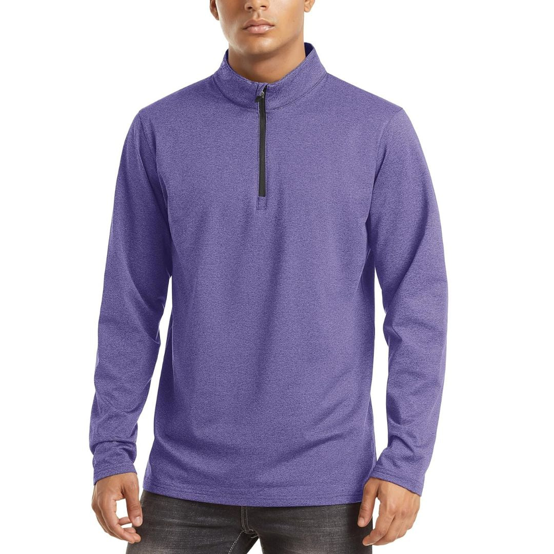 TACVASEN Purple Men's Quarter Zip Thermal Fleece Lined Pullover Sweatshirt
