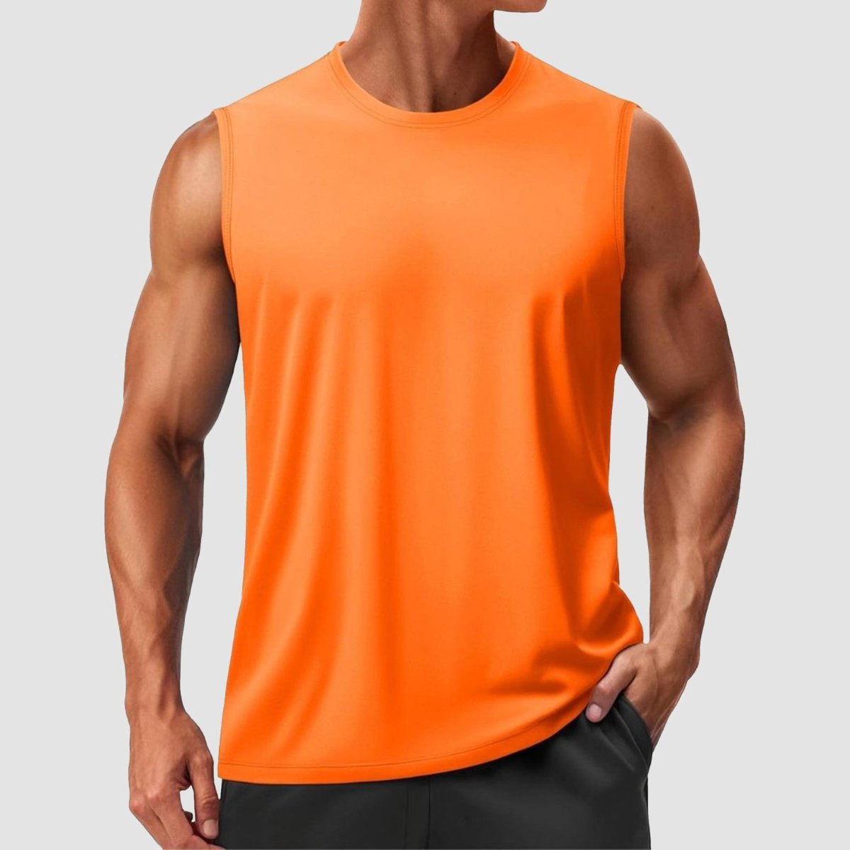 TACVASEN Orange Men's Sleeveless Shirt Quick Dry UPF 50+ Gym Tank Top